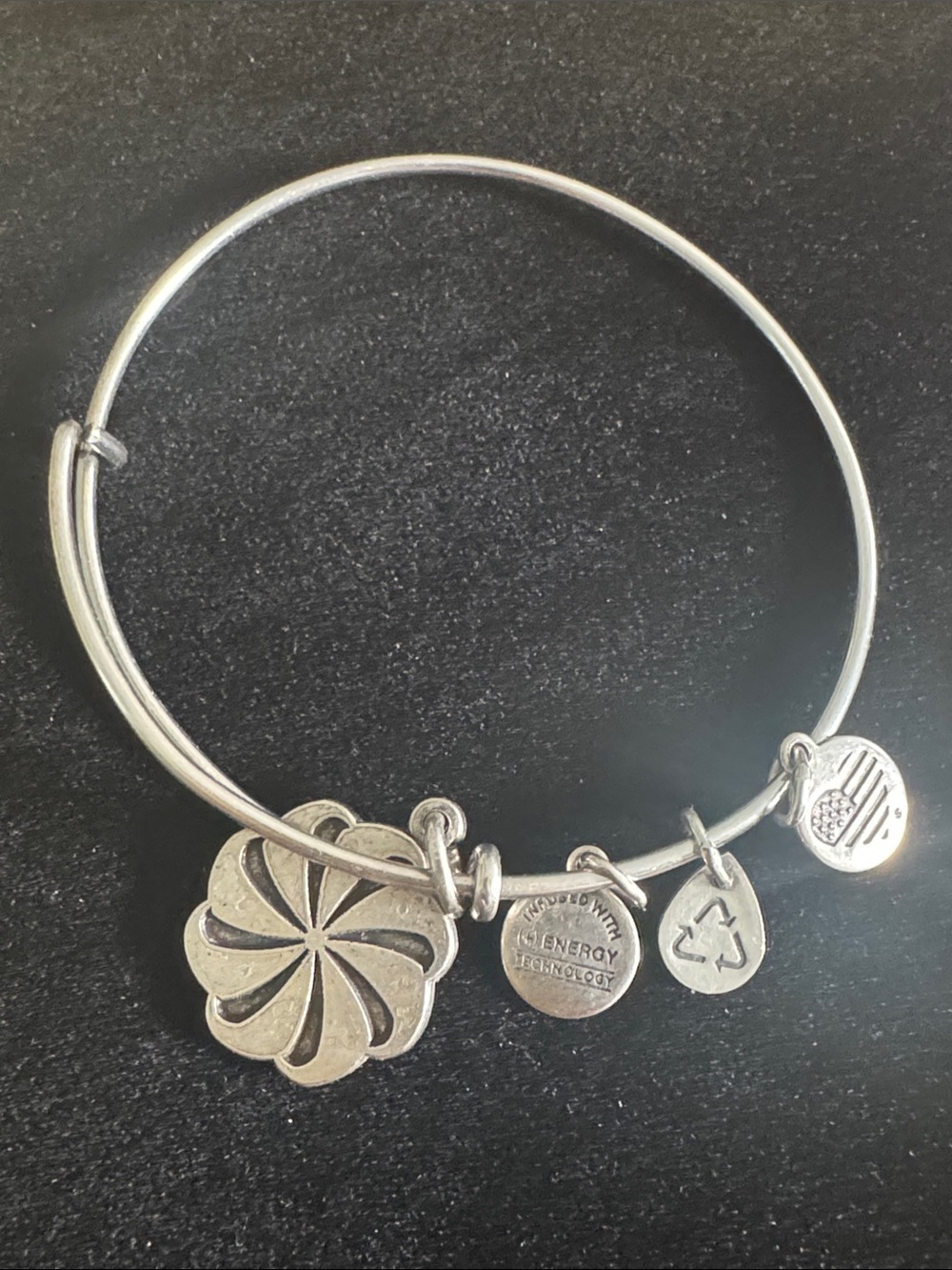 Alex and Ani Silver Tone Peppermint Candy Expandable Bangle Bracelet Made in USA